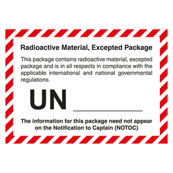 Gefahrzettel Radioactive Material, Excepted Package, mit UN-Nummer zum Selbstbeschriften, in verschiedenen Verpackungseinheiten