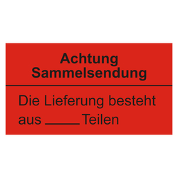 Paketaufkleber Sammelsendung Die Lieferung besteht aus ... Teilen, Rot, 140 x 75 mm