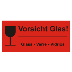 Paketaufkleber Vorsicht Glas, Rot, 136 x 63 mm