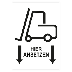 Verpackungskennzeichen Gabelstapler hier ansetzen, Weiß, in verschiedenen Größen