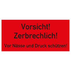 Paketaufkleber Vorsicht Zerbrechlich Vor Nässe und Druck schützen, Rot, Haftpapier, 136 x 63 mm, 500 Stück/Rolle