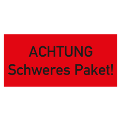 Paketaufkleber Achtung Schweres Paket, Rot, Haftpapier, 136 x 63 mm, 500 Stück/Rolle