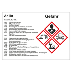 GHS Gefahrstoffetikett Anilin, für interne Verwendung, in verschiedenen Ausführungen