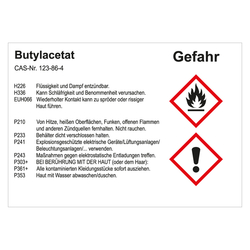 GHS Gefahrstoffetikett Butylacetat, für interne Verwendung, in verschiedenen Ausführungen