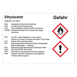 GHS Gefahrstoffetikett Ethylacetat, für interne Verwendung, in verschiedenen Ausführungen