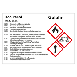 GHS Gefahrstoffetikett Isobutanol, für interne Verwendung, in verschiedenen Ausführungen