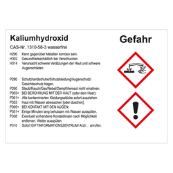 GHS Gefahrstoffetikett Kaliumhydroxid, für interne Verwendung, in verschiedenen Ausführungen