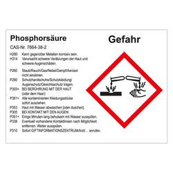 GHS Gefahrstoffetikett Phosphorsäure, für interne Verwendung, in verschiedenen Ausführungen