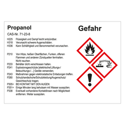 GHS Gefahrstoffetikett Propanol, für interne Verwendung, in verschiedenen Ausführungen