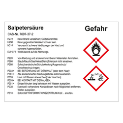 GHS Gefahrstoffetikett Salpetersäure, für interne Verwendung, in verschiedenen Ausführungen