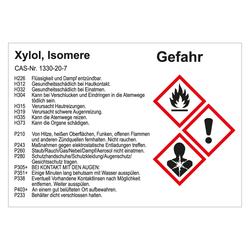 GHS Gefahrstoffetikett Xylol, Isomere, für interne Verwendung, in verschiedenen Ausführungen