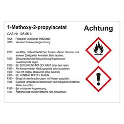 GHS Gefahrstoffetikett 1-Methoxy-2-propylacetat, für interne Verwendung, in verschiedenen Ausführungen