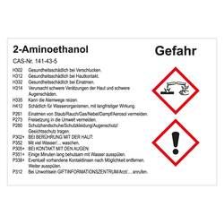 GHS Gefahrstoffetikett 2-Aminoethanol, für interne Verwendung, in verschiedenen Ausführungen