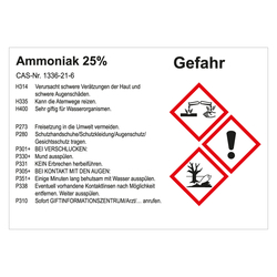 GHS Gefahrstoffetikett Ammoniak 25%, für interne Verwendung, in verschiedenen Ausführungen