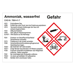 GHS Gefahrstoffetikett Ammoniak, wasserfrei, für interne Verwendung, in verschiedenen Ausführungen