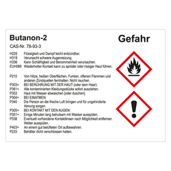 GHS Gefahrstoffetikett Butanon-2, für interne Verwendung, in verschiedenen Ausführungen