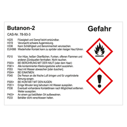 GHS Gefahrstoffetikett Butanon-2, für interne Verwendung, Folie, 105 x 74 mm, 100 Stück/Rolle