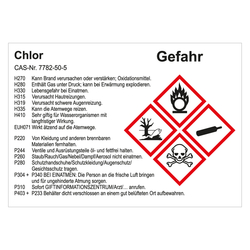 GHS Gefahrstoffetikett Chlor, für interne Verwendung, in verschiedenen Ausführungen