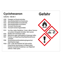 GHS Gefahrstoffetikett Cyclohexanon, für interne Verwendung, in verschiedenen Ausführungen