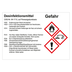 GHS Gefahrstoffetikett Desinfektionsmittel, für interne Verwendung, in verschiedenen Ausführungen