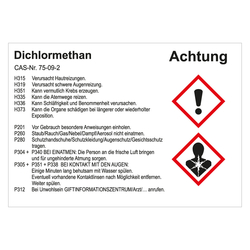 GHS Gefahrstoffetikett Dichlormethan, für interne Verwendung, in verschiedenen Ausführungen