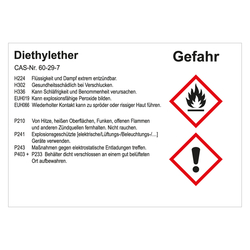 GHS Gefahrstoffetikett Diethylether, für interne Verwendung, in verschiedenen Ausführungen