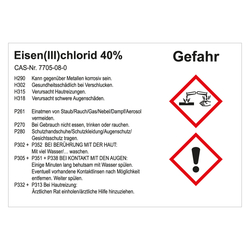 GHS Gefahrstoffetikett Eisen(III)chlorid 40%, für interne Verwendung, in verschiedenen Ausführungen