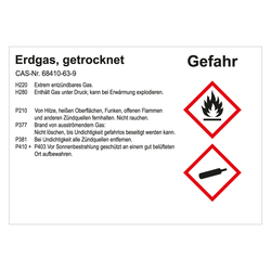 GHS Gefahrstoffetikett Erdgas, getrocknet, für interne Verwendung, in verschiedenen Ausführungen