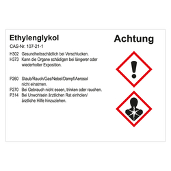 GHS Gefahrstoffetikett Ethylenglykol, für interne Verwendung, in verschiedenen Ausführungen