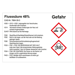 GHS Gefahrstoffetikett Flusssäure 48%, für interne Verwendung, Folie, 105 x 74 mm, 100 Stück/Rolle