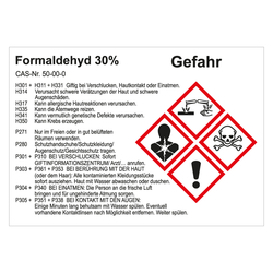 GHS Gefahrstoffetikett Formaldehyd 30%, für interne Verwendung, in verschiedenen Ausführungen