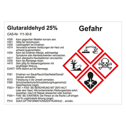 GHS Gefahrstoffetikett Glutaraldehyd 25%, für interne Verwendung, in verschiedenen Ausführungen