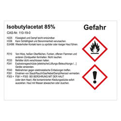 GHS Gefahrstoffetikett Isobutylacetat 85%, für interne Verwendung, in verschiedenen Ausführungen