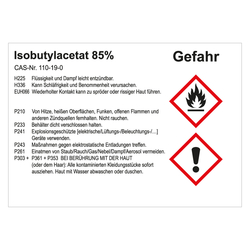 GHS Gefahrstoffetikett Isobutylacetat 85%, für interne Verwendung, Folie, 105 x 74 mm, 500 Stück/Rolle