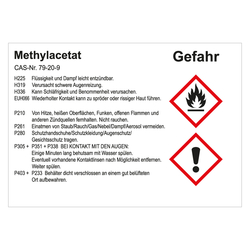 GHS Gefahrstoffetikett Methylacetat, für interne Verwendung, in verschiedenen Ausführungen