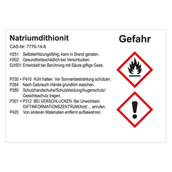 GHS Gefahrstoffetikett Natriumdithionit, für interne Verwendung, in verschiedenen Ausführungen