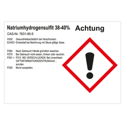 GHS Gefahrstoffetikett Natriumhydrogensulfit 38-40%, für interne Verwendung, in verschiedenen Ausführungen