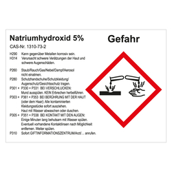 GHS Gefahrstoffetikett Natriumhydroxid 5%, für interne Verwendung, in verschiedenen Ausführungen