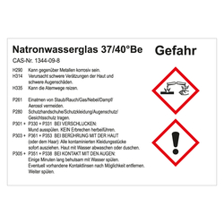 GHS Gefahrstoffetikett Natronwasserglas 37/40 °Be, für interne Verwendung, in verschiedenen Ausführungen