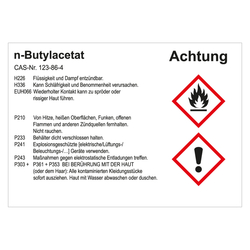 GHS Gefahrstoffetikett n-Butylacetat, für interne Verwendung, in verschiedenen Ausführungen