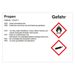 GHS Gefahrstoffetikett Propen, für interne Verwendung, in verschiedenen Ausführungen