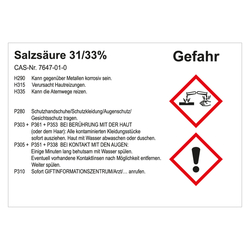 GHS Gefahrstoffetikett Salzsäure 31/33%, für interne Verwendung, in verschiedenen Ausführungen