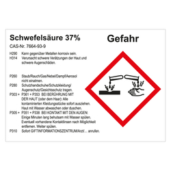 GHS Gefahrstoffetikett Schwefelsäure 37%, für interne Verwendung, in verschiedenen Ausführungen