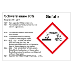 GHS Gefahrstoffetikett Schwefelsäure 96%, für interne Verwendung, in verschiedenen Ausführungen