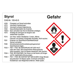 GHS Gefahrstoffetikett Styrol, für interne Verwendung, in verschiedenen Ausführungen