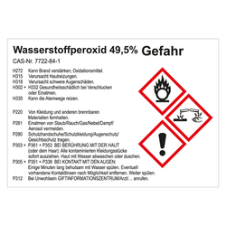 GHS Gefahrstoffetikett Wasserstoffperoxid 49,5%, für interne Verwendung, in verschiedenen Ausführungen