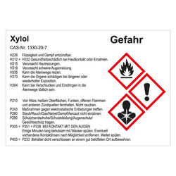 GHS Gefahrstoffetikett Xylol, für interne Verwendung, in verschiedenen Ausführungen