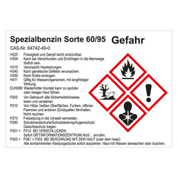 GHS Gefahrstoffetikett Spezialbenzin Sorte 60/95, für interne Verwendung, in verschiedenen Ausführungen