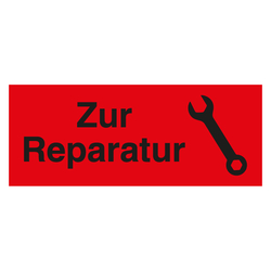 Qualitätsaufkleber Zur Reparatur mit Piktogramm, Rot, 50 x 20 mm, Rechteckig