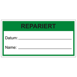 Qualitätsaufkleber Repariert, Weiß, 60 x 30 mm, Rechteckig